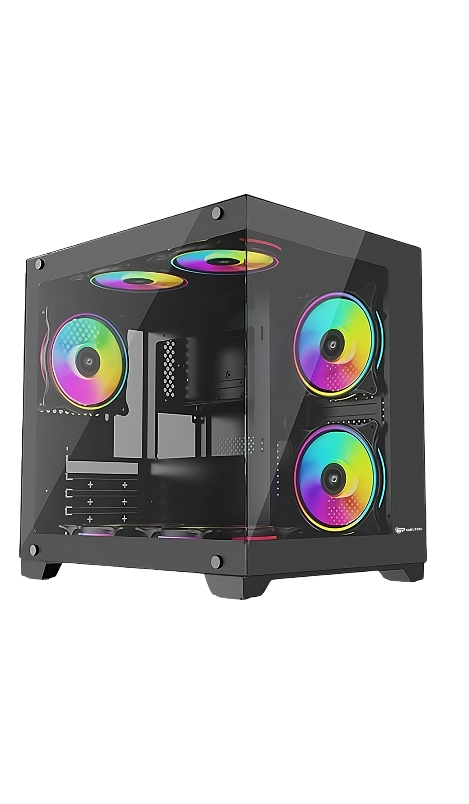 CASING SANURPRO GAMING GLASS J270-1B HITAM DAN PUTIH (MICRO-ATX/MINI-ITX)